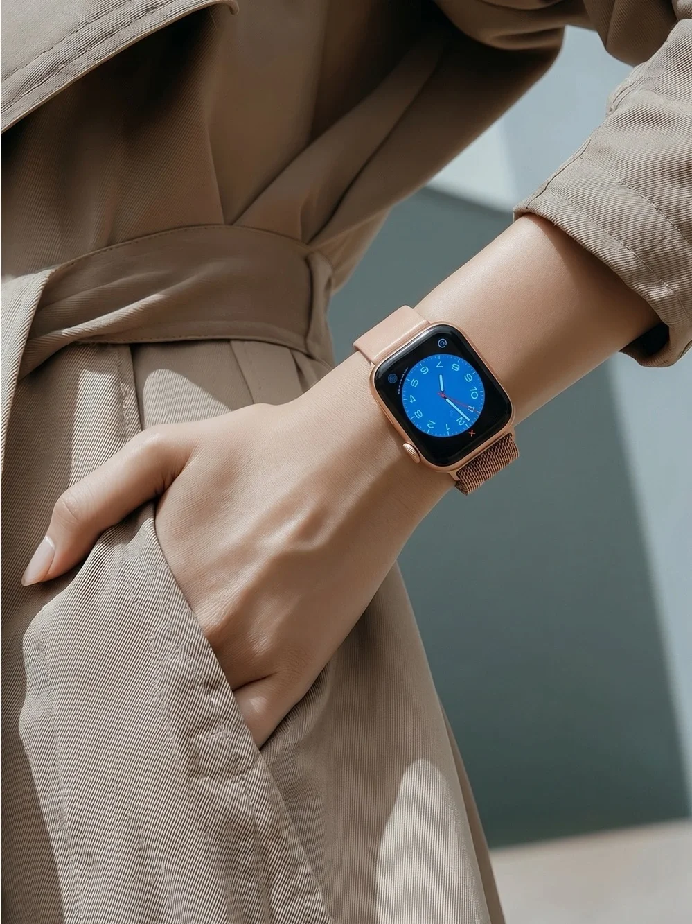 Rose Gold Smartwatch with Blue Dial - Sleek Women's Wearable